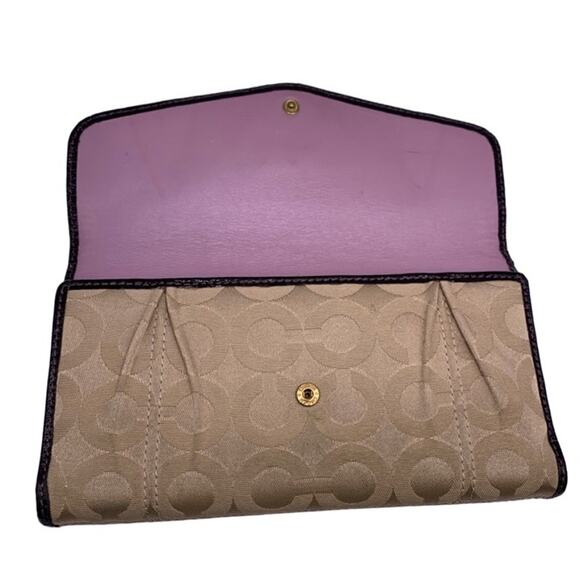 COACH Brown Khaki Canvas Signature Wallet - Picture 5 of 11